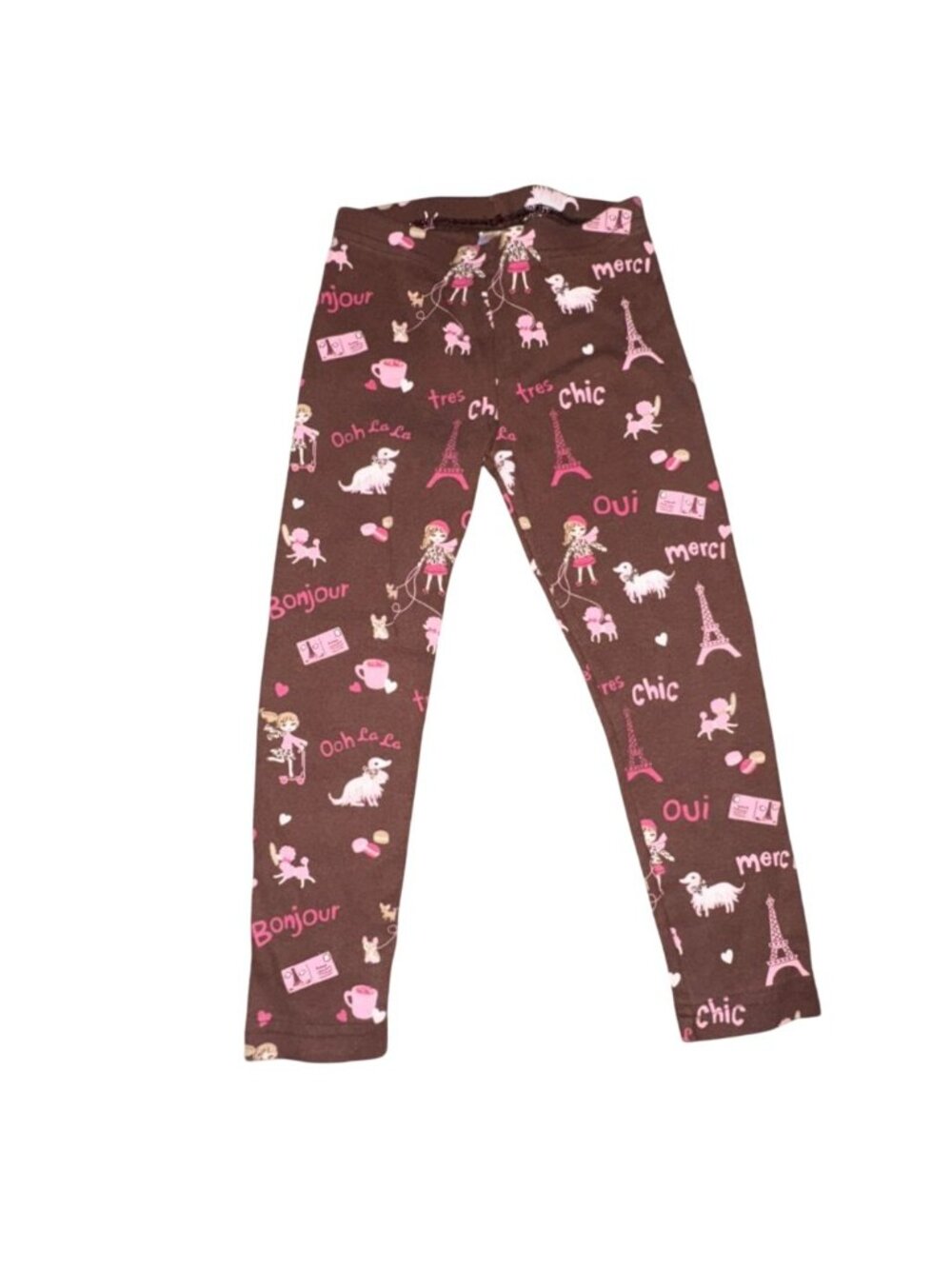 Gymboree Kids Brown French Poodle & Eiffel Tower Paris Theme Leggings Sz 4-GUC